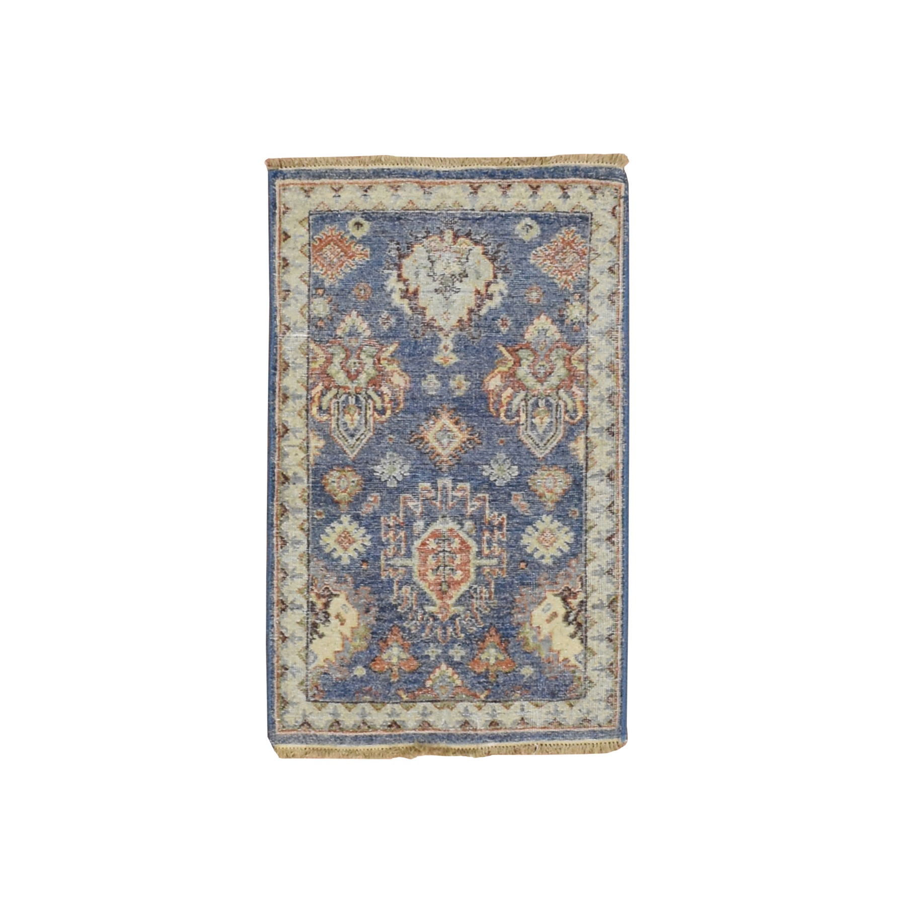 2'x3'2" Imperial Blue, Northwest Persian Design with All Over Geometric Elements, Hand Knotted, 100% Wool, Zero Pile, Mat, Sample, Oriental Rug 